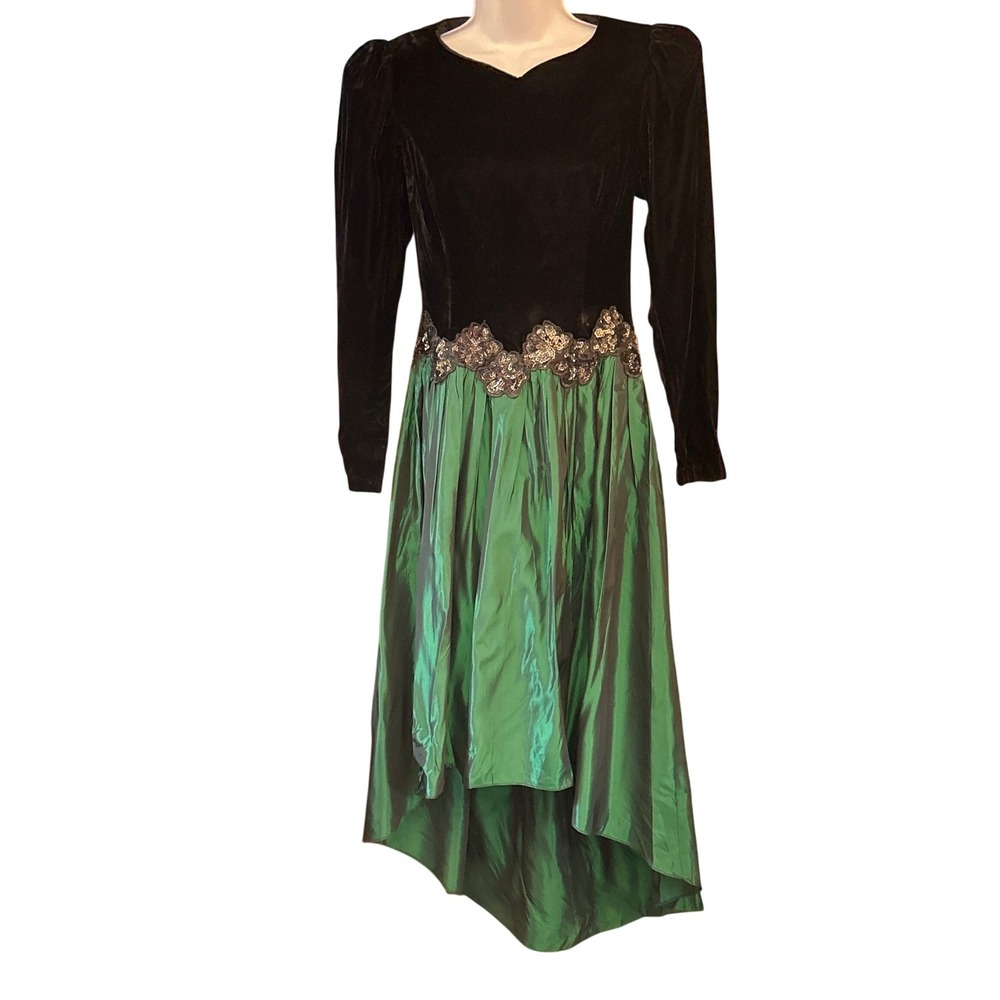 80s Scott McClintock Velvet Taffeta Dress Gothic Glam Dark Romance Whimsigoth